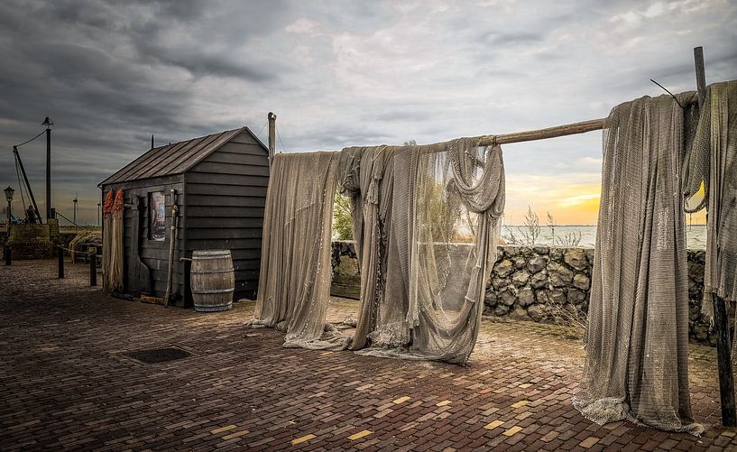 Fishing nets at Urk harbor. by Willem  Bentink