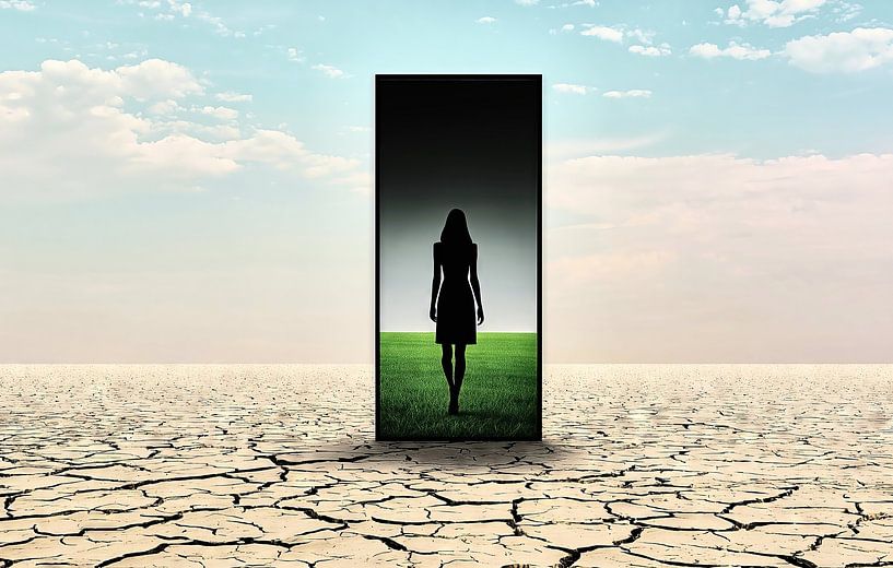 Woman steps through a mysterious portal by Frank Heinz