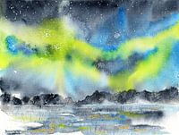 Nordlicht über abstrakter Landschaft