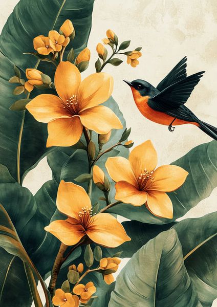Flower and Bird by R Pevitanada