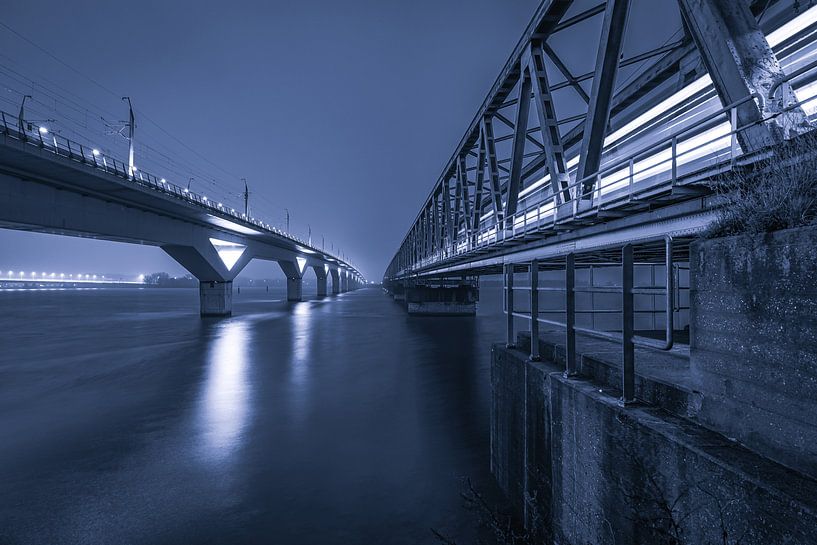the night train above the Hollandsch Diep by Eugene Winthagen
