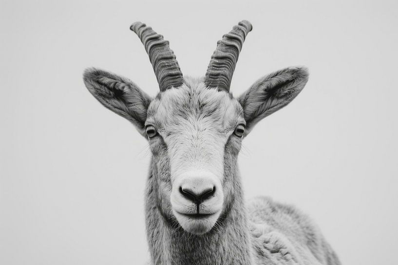 Steinbock in Schwarz-Weiß von Poster Art Shop