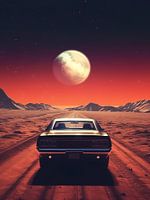 muscle car in mars with moon space world earth