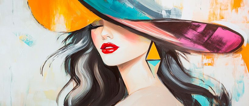 Feminines Porträt mit farbenfrohem Hut von Poster Art Shop