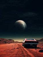 muscle car in mars with moon space world earth