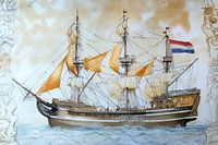 VOC Ship with Dutch Flag - Historical Painting