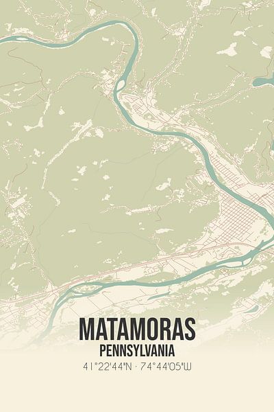 Carte ancienne de Matamoras (Pennsylvanie), USA. par Affiches de lieux