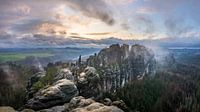 Schrammsteinaussicht - Panorama im Abendlicht