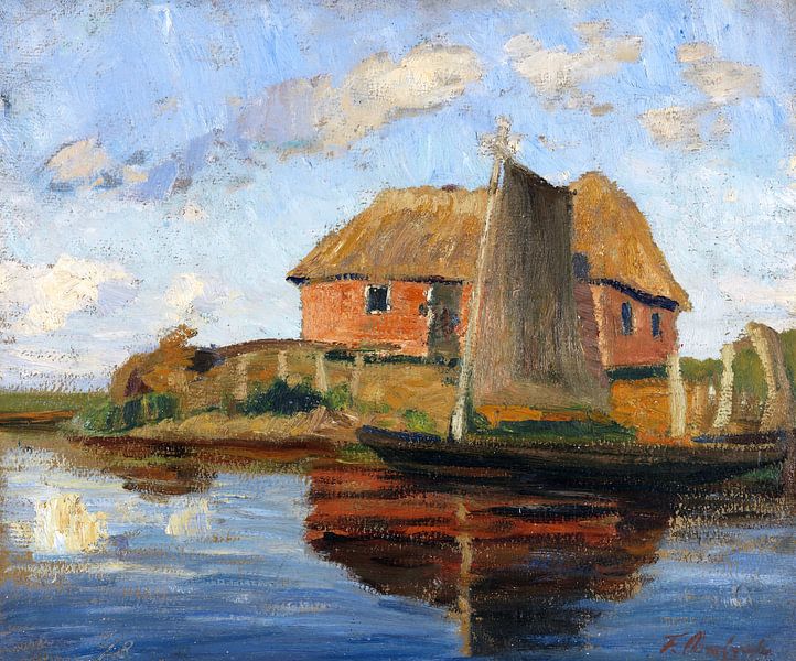 Hammehütte with peat barge, FRITZ OVERBECK, around 1900 by Atelier Liesjes