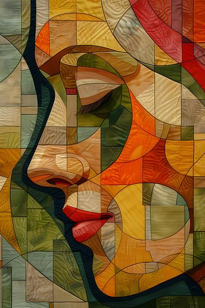 Cubist Portrait of Woman in Warm Shades by Art & Soul Creations