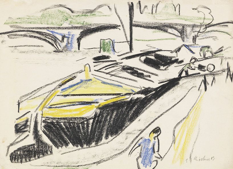 Péniche sur les rives de l'Elbe avec le pont de Carola, ERNST LUDWIG KIRCHNER, 1909 par Atelier Liesjes