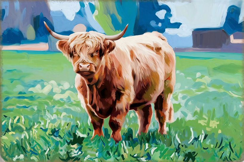 Scottish highlander in pasture by Imperial Art House