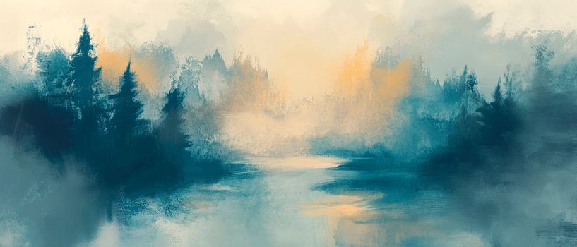 Nebelige Morgenstimmung am Wasser von Poster Art Shop
