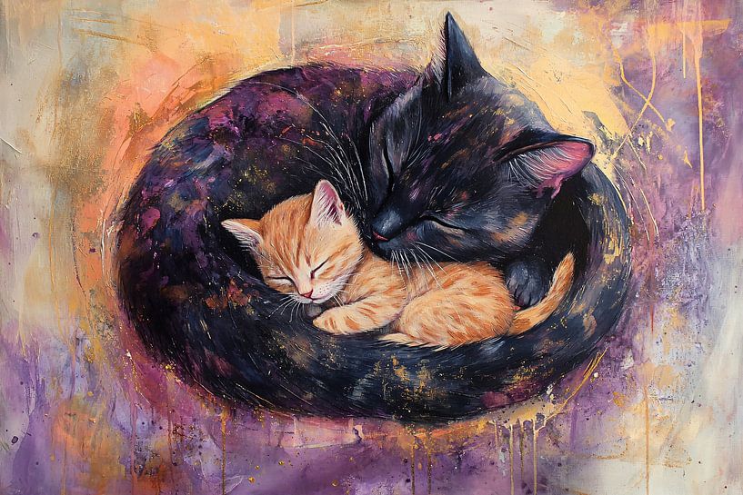 Loving mother cat with young by Imperial Art House