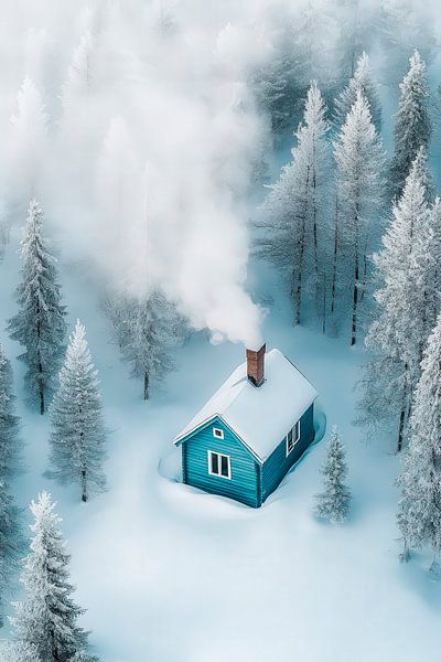 Maison d'hiver dans la neige - Une idylle tranquille par Poster Art Shop