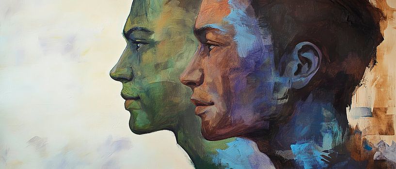 Gezichtsportret in delicate kleuren van Poster Art Shop