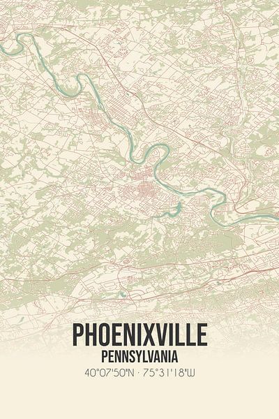 Carte ancienne de Phoenixville (Pennsylvanie), USA. par Affiches de lieux