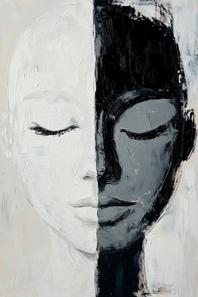 Division du visage en noir et blanc - œuvre d'art par Poster Art Shop