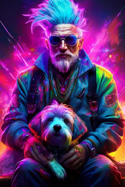 alter Punker mit Hund von Jörg B. Schubert