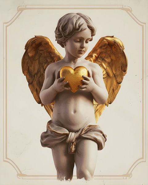 Engel mit einem Herz aus Gold von But First Framing