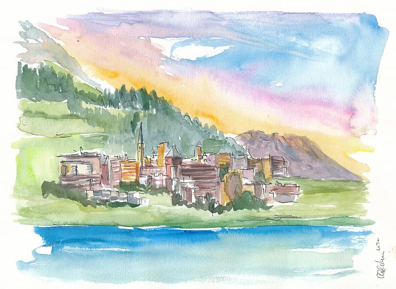 St. Moritz Engadin Switzerland Alpine style with lake and mountains by Markus Bleichner