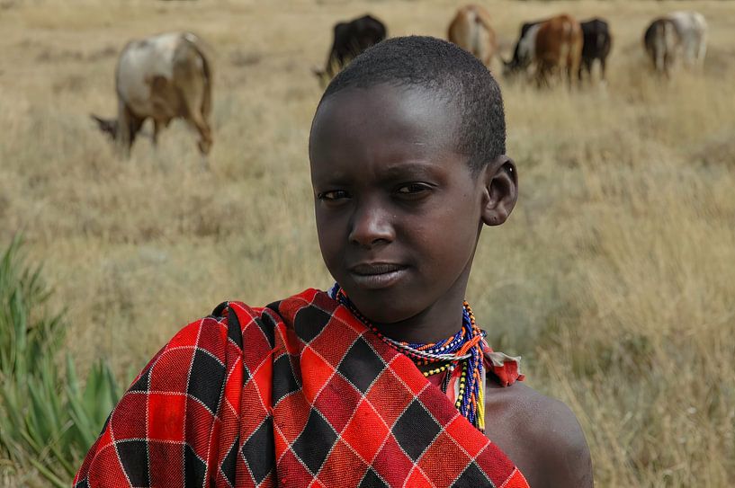 Contemplative gaze of a Masai girl by Gonnie van de Schans