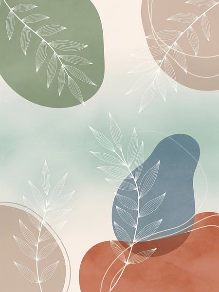 Art mural abstrait botanique tropical moderne minimaliste par coretan tangan