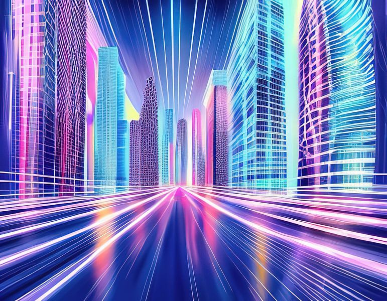 A futuristic colourful cityscape - 11 by Leo Luijten