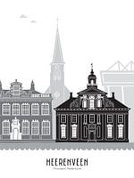Skyline Illustration Stadt Heerenveen schwarz-weiß-grau