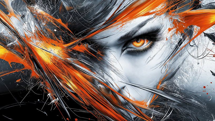 Portrait de femme en orange et blanc par Frank Heinz