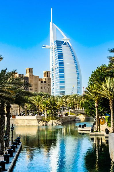 Architecture Burj al Arab in Dubai UAE with palm trees by Dieter Walther
