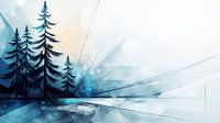 Tannenbäume in abstraktem Winterwunderland mit geometrischen Formen