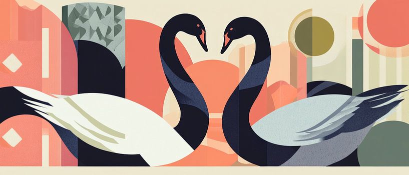 Swan love in geometric form by Poster Art Shop
