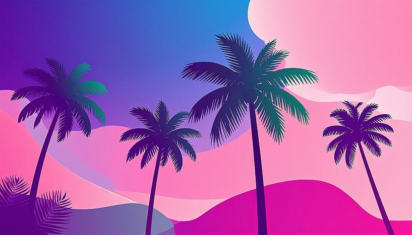 Retro Vintage Palmen mit Wolken von Mustafa Kurnaz