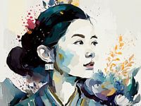 Vrouwenportret in impressionistische stijl.