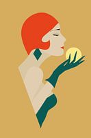 My Sun, abstract en profil portrait woman red hair and sun