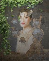 Portrait of woman as old mural
