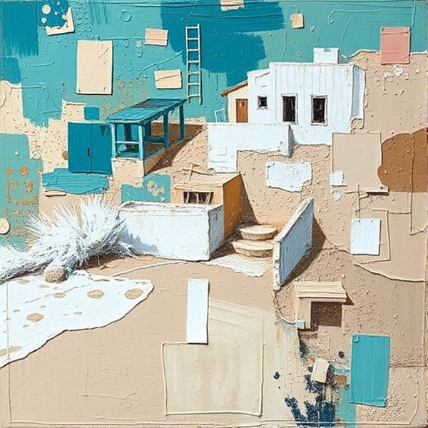 abstract beach and white house landscape. by J.a Dijkstra