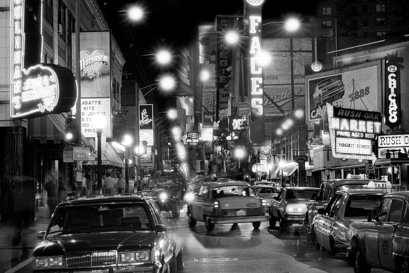 Rush street at night Chicago 1983 by Timeview Vintage Images