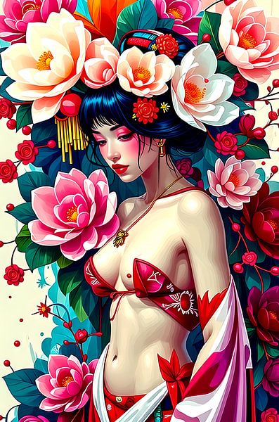 Geisha orientale avec des fleurs par Egon Zitter