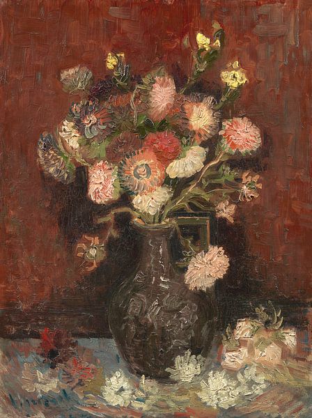 Vase mit chinesischen Astern und Gladiolen, Vincent van Gogh von Meisterhafte Meister