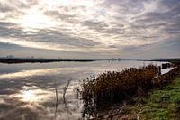 Coucher de soleil hivernal sur la réflexion de l'eau