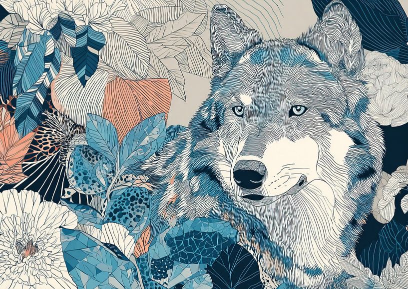 Wolf In Leafy Surroundings by Abstract Painting