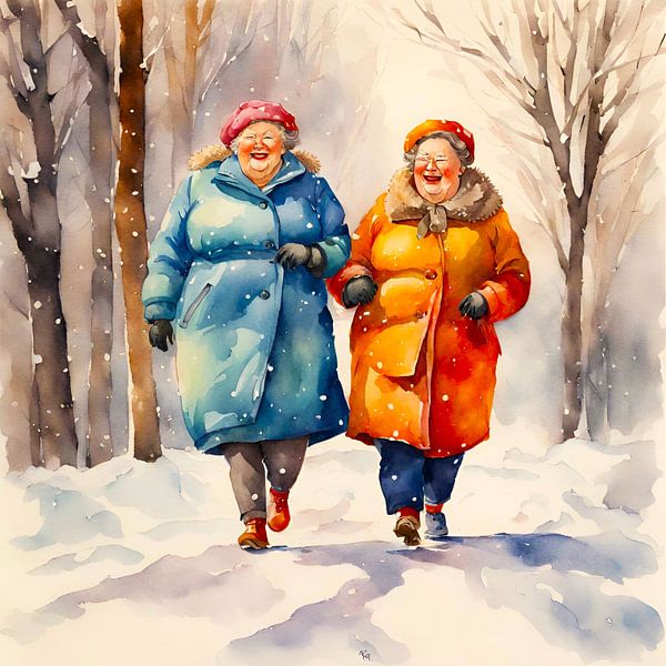2 sociable ladies hiking in winter by De gezellige Dames