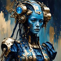 Cyborg portrait in dark blue and gold