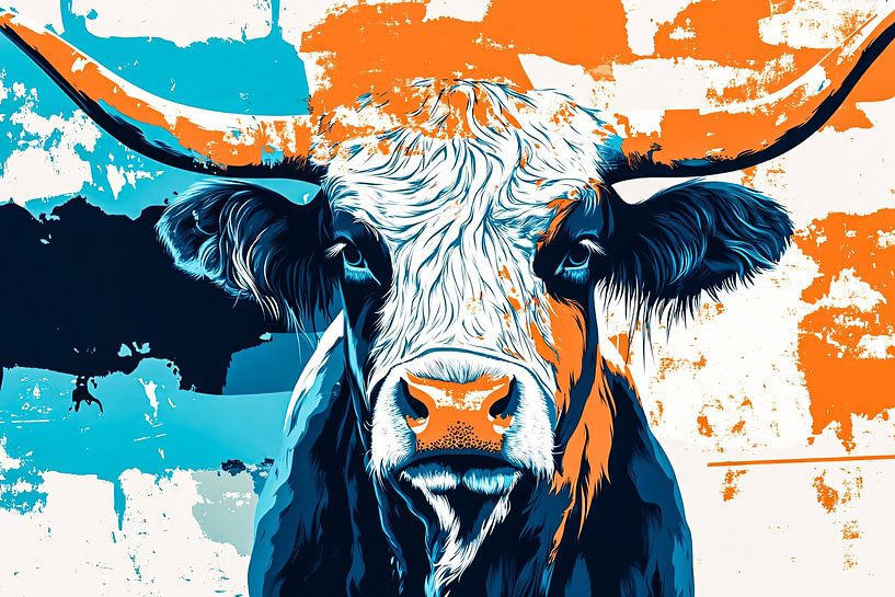 Bunter Stierkopf auf Leinwand von Imperial Art House
