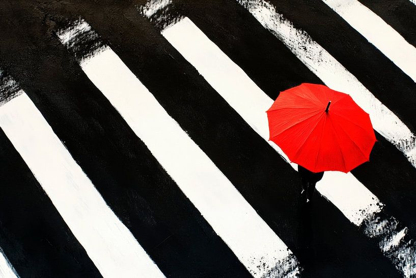 Red umbrella on zebra crossing by Poster Art Shop