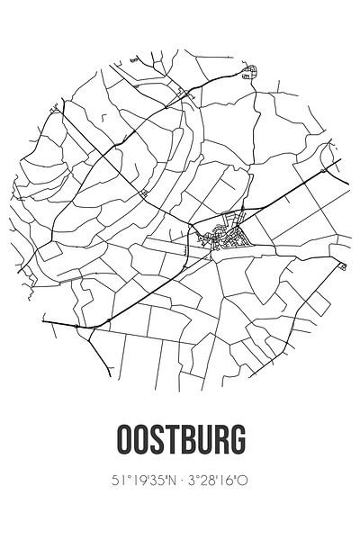 Oostburg (Zeeland) | Karte | Schwarz und weiß von Ortsdrucke