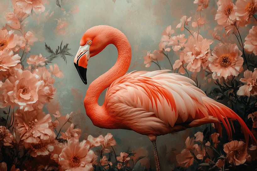 Flamingo im romantischen Blumengarten von Eva Lee