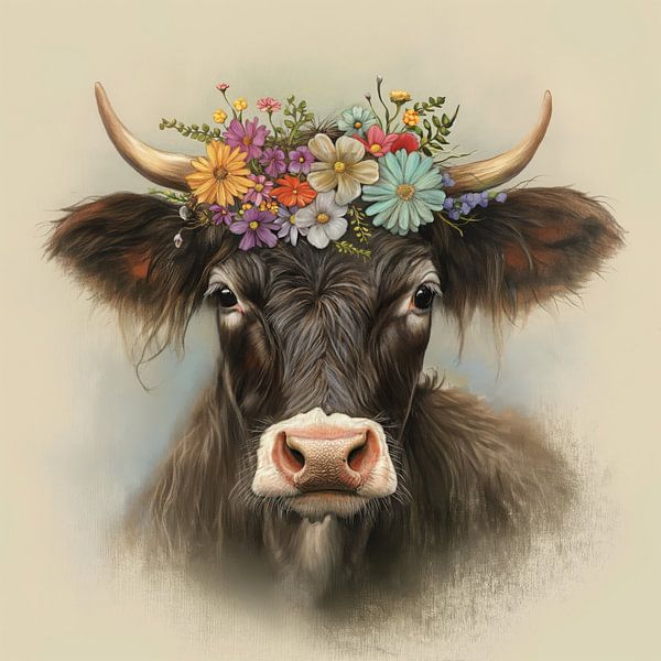 Kuh mit Blumen von Bert Nijholt